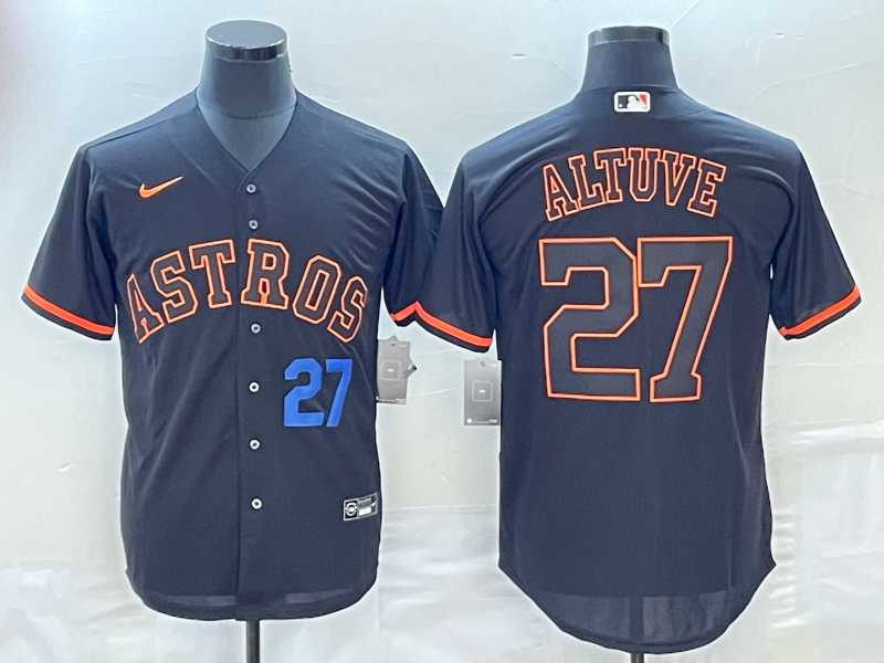Men%27s Houston Astros #27 Jose Altuve Number Lights Out Black Fashion Stitched MLB Cool Base Nike Jerseys